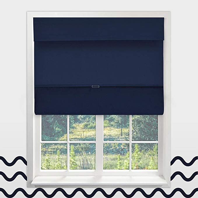 Chicology Cordless Magnetic Roman Shades / Window Blind Fabric Curtain Drape, Thermal, Room Darkening - Sailor's Navy, 33