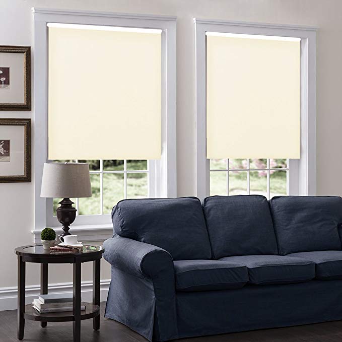 Cordless Roller Shades, Any Size 19-96 Wide, 43W x 72H, Serena Light Filtering/Room Darkening White
