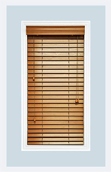 Delta Blinds Supply Custom-Made, Premium Real Wood Horizontal Window Blinds, 2 Inch Slats, Inside Mount, Golden Oak, Inside Window Size: 24
