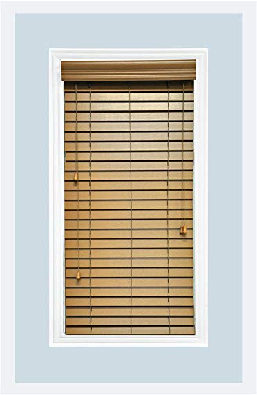 Delta Blinds Supply Custom-Made, Faux Wood Horizontal Window Blinds, 2 Inch Slats, Pecan, Inside Mount