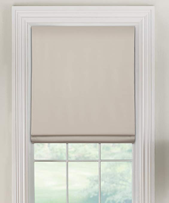 Furniture Fresh Flat Roman Shades-Blackout, Thermal-(32”W x 72”L, Ivory-OffWhite)-Linen & Polyester-Cordless