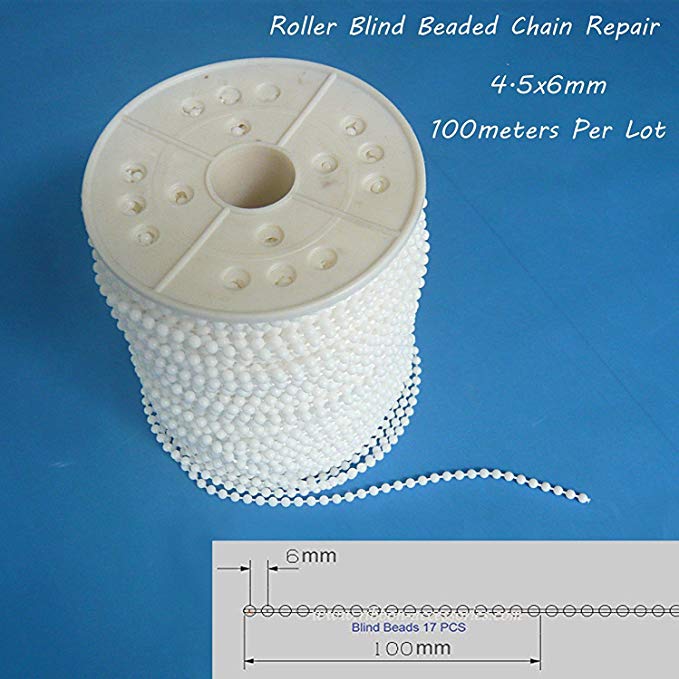 EasyRoll TM Roller and Roman Shade Blind Beaded Chain Cord, 4.56MM, 3.Plastic beaded chain with connectors (100 Yards)