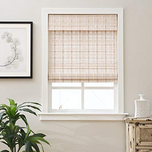 Single Piece 28 x 54 inch Length White Bamboo Blinds, Includes Hardware, Energy-Efficient Window Treatment, Light Blocking Oriental Whitewash Blinds, Bamboo Material, Ivory White Roman Shades
