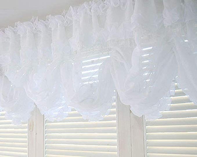 Balloon Shades Valance Curtain White Beads Window Treatment Kitchen Drape Lace