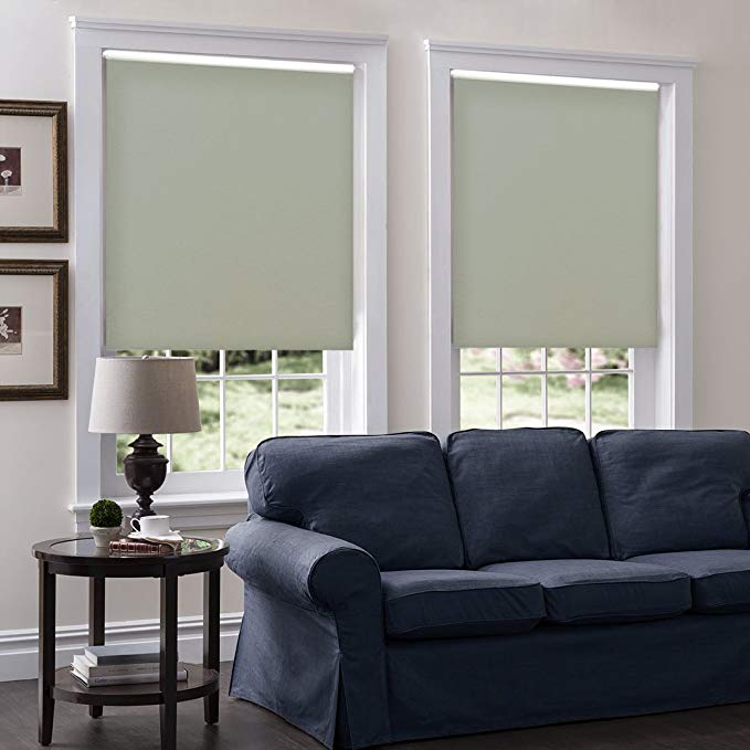 Cordless Roller Shades, Any Size 19-96 Wide, 71W x 49H, Serena Light Filtering/Room Darkening Moss