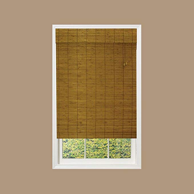 Caramel Simple Weave Flatstick Fruitwood Bamboo Roman Shade (60 in. W x 72 in. L)
