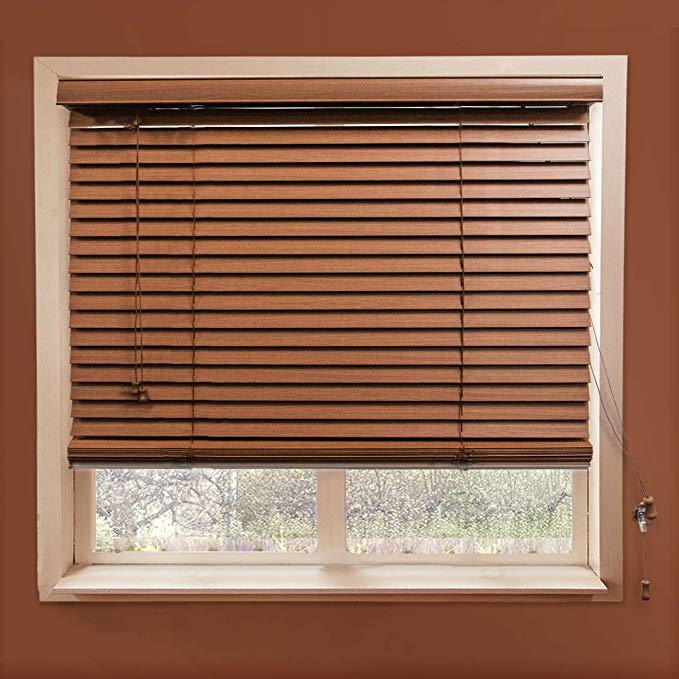 Chicology Faux Wood Blinds / window horizontal 2-inch venetian slat, Faux Wood, Variable Light Control - Simply Brown, 34