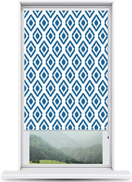 ShadePix Custom Printed Window Shade - Blackout Window Shade with available in size 28 x 54 Ikat Navy