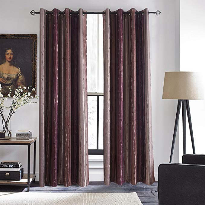 Anady Top Purple/Brown Room Darkening Curtains 2 Panel Geometric Curtains Drapes for Bedroom Grommet Top 84 inch Long