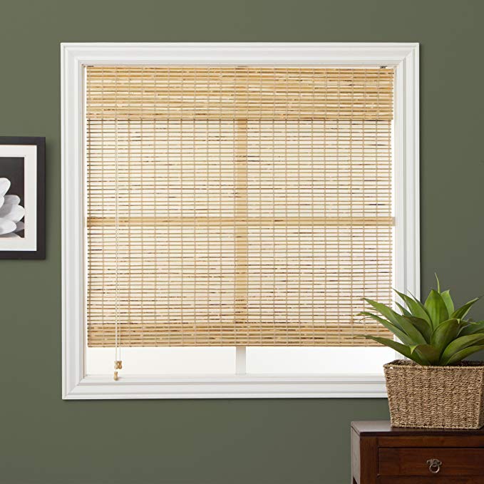 Single Piece Petite Rustique 31 x 74 Inch Length Netural Bamboo Roman Shades, Woven Wood Energy-Efficient Window Treatment, Light Blocking Oriental Shades, Bamboo Material, Espresso, Chocolate
