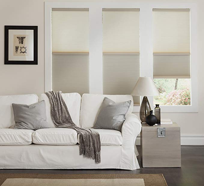 Cordless Day/Night Cellular Shade, 2 shades in 1-Blackout and Light Filtering in one shade. 24W x 41H, Cool White