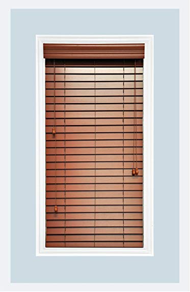 Delta Blinds Supply, Custom-Made Faux Wood Horizontal Window Blinds, 2 Inch Slats, Inside Mount, Cherry, Inside Window Size: 25