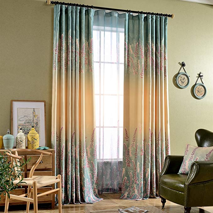 Curtains Drapes Purple Blue Drapes - Anady 2Panel Rod Pocket Lavender Floral Sky Curtains 84 inch Extra Wide