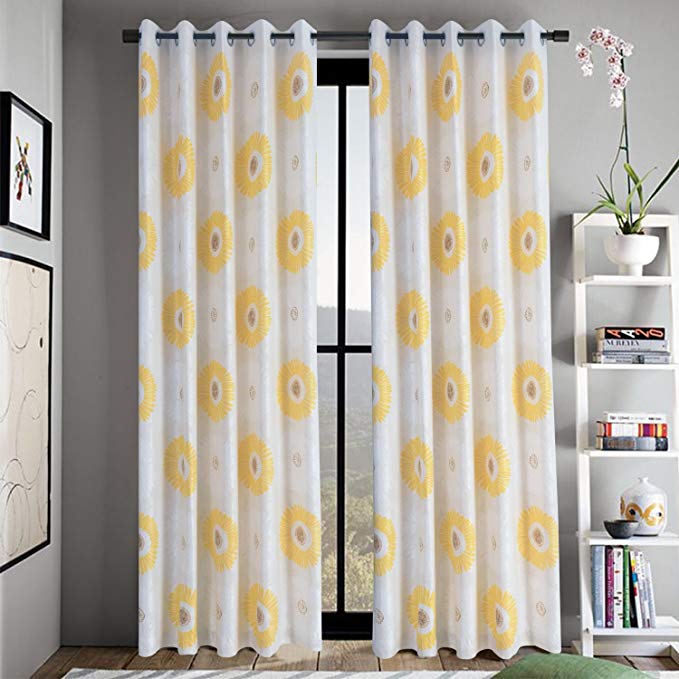 Anady Top Yellow Flower Curtains for Living Room 2 Panel Bright Flower Decro Curtains Livingroom Drapes 100 inch Long(Customized Available)